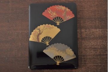 大正〜昭和初期　市屋漆器店　金彩銀彩　扇面　蒔絵　木製文箱(手許箱)(R-044674)