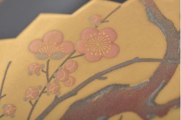 大正〜昭和初期　市屋漆器店　金彩銀彩　扇面　蒔絵　木製文箱(手許箱)(R-044674)