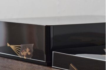 大正〜昭和初期　市屋漆器店　金彩銀彩　扇面　蒔絵　木製文箱(手許箱)(R-044674)
