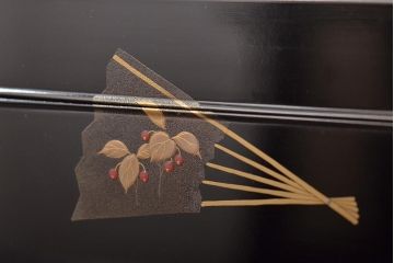 大正〜昭和初期　市屋漆器店　金彩銀彩　扇面　蒔絵　木製文箱(手許箱)(R-044674)