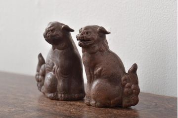 江戸〜明治　備前焼　獅子置物一対(置き物、オブジェ)(R-044679)