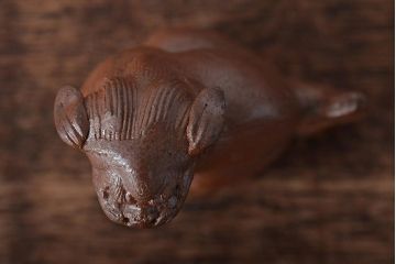 江戸〜明治　備前焼　獅子置物一対(置き物、オブジェ)(R-044679)