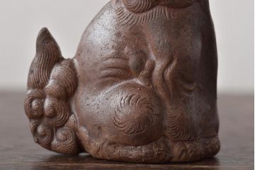 江戸〜明治　備前焼　獅子置物一対(置き物、オブジェ)(R-044679)