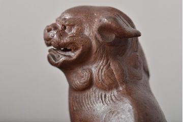 江戸〜明治　備前焼　獅子置物一対(置き物、オブジェ)(R-044679)