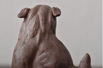 江戸〜明治　備前焼　獅子置物一対(置き物、オブジェ)(R-044679)