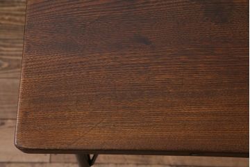 アンティーク家具　古材リメイク　欅(ケヤキ)材一枚板　鉄脚テーブル(サイドテーブル、カフェテーブル)(R-044682)