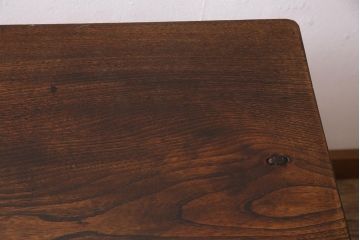 アンティーク家具　古材リメイク　欅(ケヤキ)材一枚板　鉄脚テーブル(サイドテーブル、カフェテーブル)(R-044682)