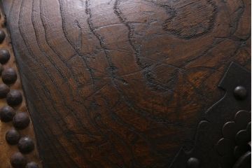 明治大正期　欅(ケヤキ)材　古い刳り貫き和太鼓　台付き(くり貫き長胴太鼓、和楽器)(R-044683)