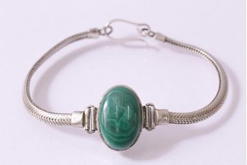 ヴィンテージアクセサリー　イギリス　シルバー925　マーブルグリーンのビンテージブレスレット(R-044695)