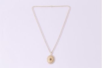 ヴィンテージアクセサリー　イギリス　9K　ガーネット　華やかなゴールドペンダント　ビンテージネックレス(R-044702)