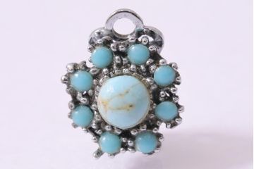 ヴィンテージアクセサリー　イギリス　ターコイズ風のブルーのビンテージイヤリング(R-044710)