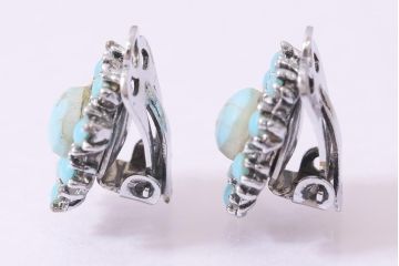 ヴィンテージアクセサリー　イギリス　ターコイズ風のブルーのビンテージイヤリング(R-044710)