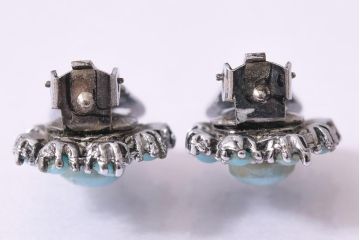 ヴィンテージアクセサリー　イギリス　ターコイズ風のブルーのビンテージイヤリング(R-044710)