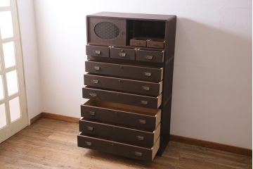 中古　引き戸リメイク　丸窓・組子デザイン　和モダンな加茂総桐箪笥(総桐たんす、衣装箪笥、戸棚、和タンス)(定価約80万円)(R-044714)