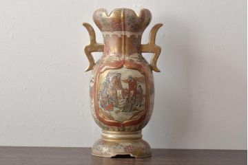 薩摩焼　色絵金襴手耳付花瓶(三つ葉葵紋壺、花器)(R-044717)