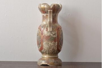 薩摩焼　色絵金襴手耳付花瓶(三つ葉葵紋壺、花器)(R-044717)