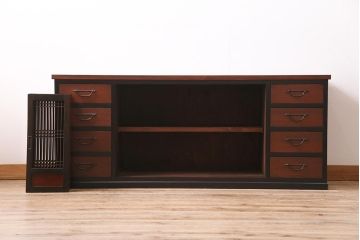 ラフジュ工房オリジナル　古建具リメイク　上品な和を感じさせる引き出し付きローボード(収納棚、戸棚、テレビ台、テレビボード)(R-044726)