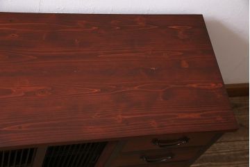 ラフジュ工房オリジナル　古建具リメイク　上品な和を感じさせる引き出し付きローボード(収納棚、戸棚、テレビ台、テレビボード)(R-044726)