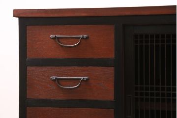 ラフジュ工房オリジナル　古建具リメイク　上品な和を感じさせる引き出し付きローボード(収納棚、戸棚、テレビ台、テレビボード)(R-044726)