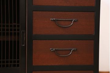 ラフジュ工房オリジナル　古建具リメイク　上品な和を感じさせる引き出し付きローボード(収納棚、戸棚、テレビ台、テレビボード)(R-044726)