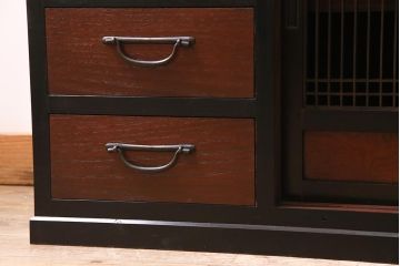 ラフジュ工房オリジナル　古建具リメイク　上品な和を感じさせる引き出し付きローボード(収納棚、戸棚、テレビ台、テレビボード)(R-044726)