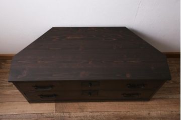 ラフジュ工房オリジナル　古金具リメイク　前板栗材　ヒノキ材　フラップダウン扉が使いやすい和モダンなコーナーテレビ台(キャビネット、テレビボード、収納棚)(R-044727)
