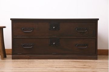 ラフジュ工房オリジナル　古金具リメイク　前板栗材　ヒノキ材　フラップダウン扉が使いやすい和モダンなコーナーテレビ台(キャビネット、テレビボード、収納棚)(R-044727)