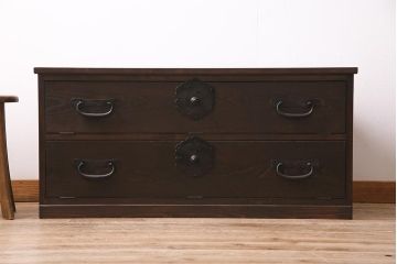 ラフジュ工房オリジナル　古金具リメイク　前板栗材　ヒノキ材　フラップダウン扉が使いやすい和モダンなコーナーテレビ台(キャビネット、テレビボード、収納棚)(R-044728)