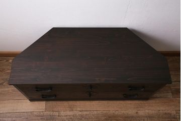 ラフジュ工房オリジナル　古金具リメイク　前板栗材　ヒノキ材　フラップダウン扉が使いやすい和モダンなコーナーテレビ台(キャビネット、テレビボード、収納棚)(R-044728)