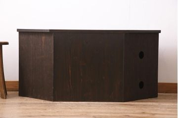 ラフジュ工房オリジナル　古金具リメイク　前板栗材　ヒノキ材　フラップダウン扉が使いやすい和モダンなコーナーテレビ台(キャビネット、テレビボード、収納棚)(R-044728)