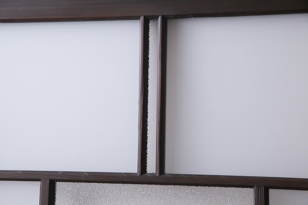 アンティーク建具　昭和初期　ダイヤガラス・すりガラス　大正ロマンの香り漂うシックなガラス戸1枚(引き戸)(R-044729)