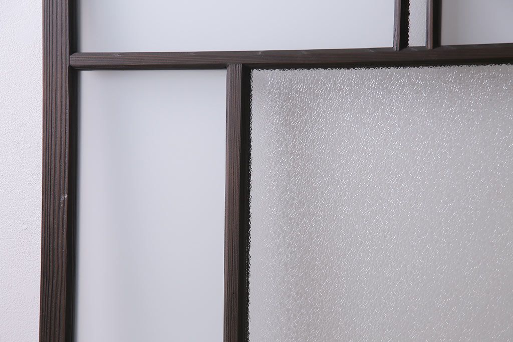 アンティーク建具　昭和初期　ダイヤガラス・すりガラス　大正ロマンの香り漂うシックなガラス戸1枚(引き戸)(R-044729)