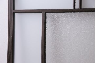 アンティーク建具　昭和初期　ダイヤガラス・すりガラス　大正ロマンの香り漂うシックなガラス戸1枚(引き戸)(R-044729)