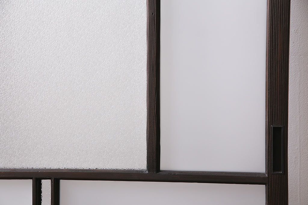 アンティーク建具　昭和初期　ダイヤガラス・すりガラス　大正ロマンの香り漂うシックなガラス戸1枚(引き戸)(R-044729)