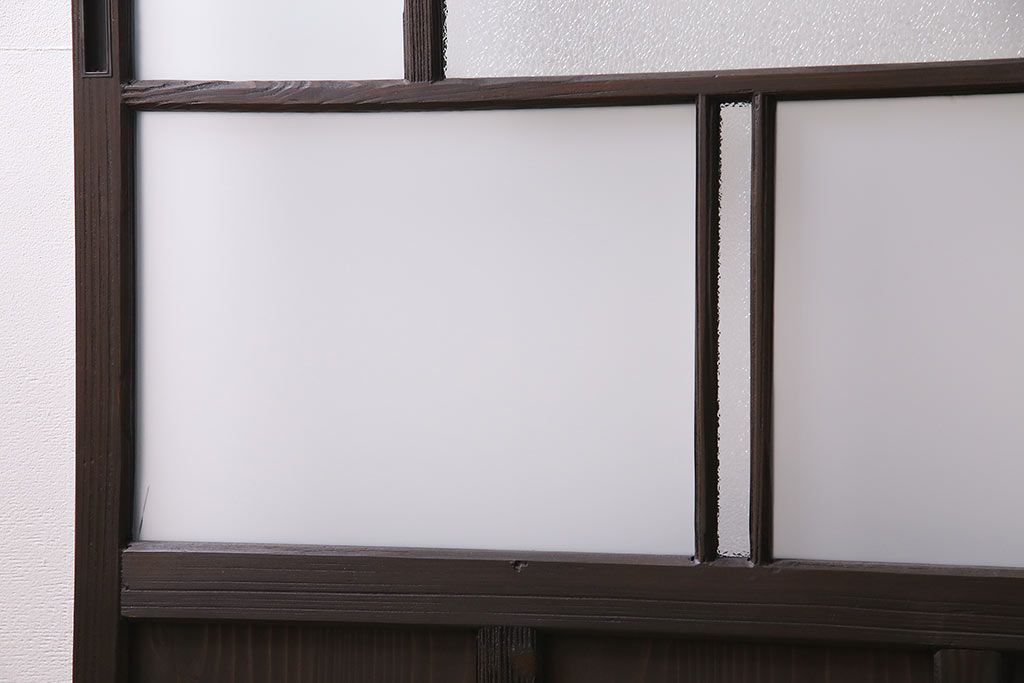 アンティーク建具　昭和初期　ダイヤガラス・すりガラス　大正ロマンの香り漂うシックなガラス戸1枚(引き戸)(R-044729)