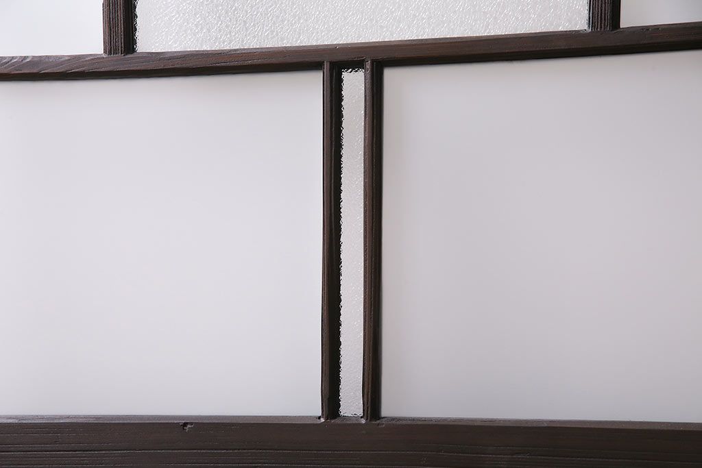 アンティーク建具　昭和初期　ダイヤガラス・すりガラス　大正ロマンの香り漂うシックなガラス戸1枚(引き戸)(R-044729)