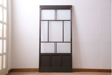 アンティーク建具　昭和初期　ダイヤガラス・すりガラス　大正ロマンの香り漂うシックなガラス戸1枚(引き戸)(R-044729)