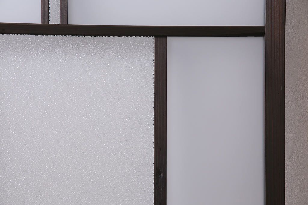 アンティーク建具　昭和初期　ダイヤガラス・すりガラス　大正ロマンの香り漂うシックなガラス戸1枚(引き戸)(R-044729)