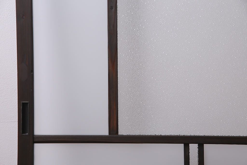 アンティーク建具　昭和初期　ダイヤガラス・すりガラス　大正ロマンの香り漂うシックなガラス戸1枚(引き戸)(R-044729)