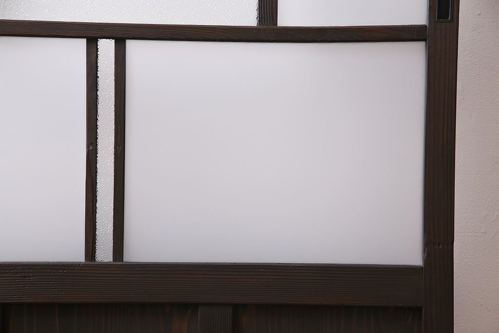 アンティーク建具　昭和初期　ダイヤガラス・すりガラス　大正ロマンの香り漂うシックなガラス戸1枚(引き戸)(R-044729)