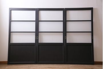 アンティーク建具　昭和中期　ペイント　当店オリジナルガラス・麻の葉模様　モダンな雰囲気が魅力のガラス戸3枚セット(引き戸、建具)(R-044731)