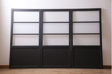 アンティーク建具　昭和中期　ペイント　当店オリジナルガラス・麻の葉模様　モダンな雰囲気が魅力のガラス戸3枚セット(引き戸、建具)(R-044731)