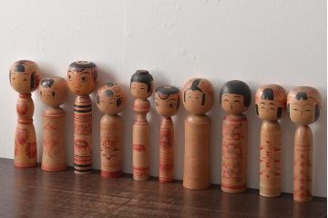 古い　伝統こけし10本(郷土玩具、桜井コウ、清、岩本芳蔵、毛利専蔵)(R-044738)