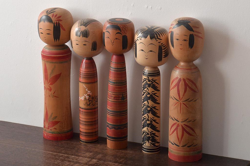 古い　伝統こけし5本(郷土玩具、英裕、阿部国敏、靖など)(R-044740)