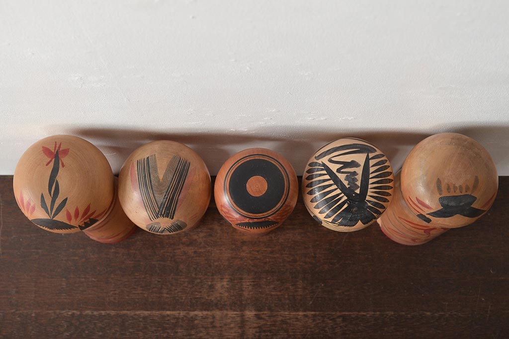 古い　伝統こけし5本(郷土玩具、英裕、阿部国敏、靖など)(R-044740)