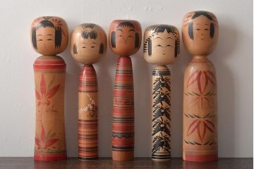 古い　伝統こけし5本(郷土玩具、英裕、阿部国敏、靖など)(R-044740)