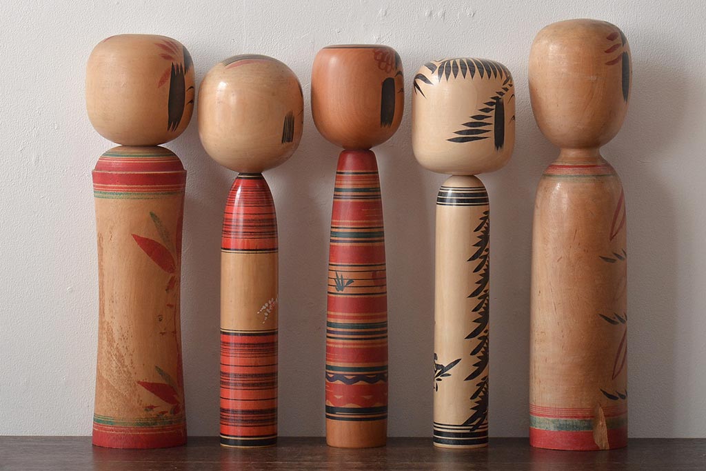 古い　伝統こけし5本(郷土玩具、英裕、阿部国敏、靖など)(R-044740)