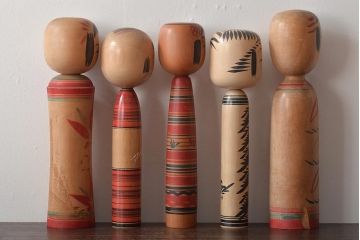 古い　伝統こけし5本(郷土玩具、英裕、阿部国敏、靖など)(R-044740)