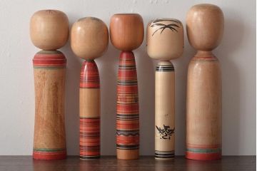 古い　伝統こけし5本(郷土玩具、英裕、阿部国敏、靖など)(R-044740)