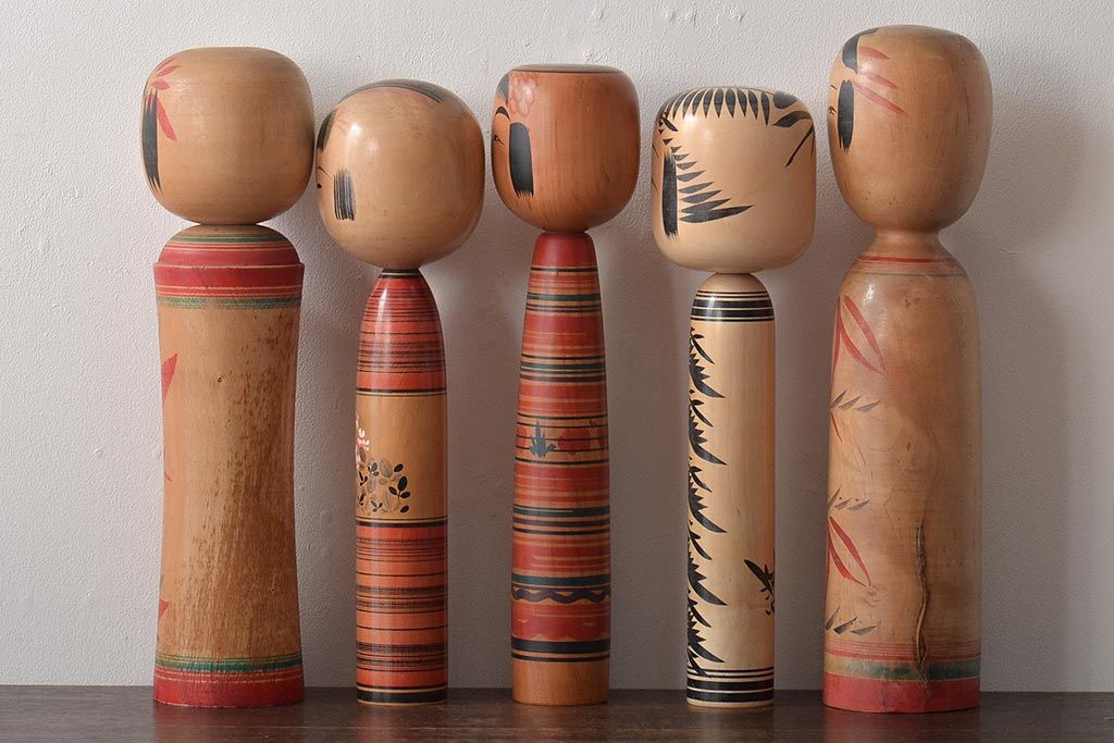 古い　伝統こけし5本(郷土玩具、英裕、阿部国敏、靖など)(R-044740)